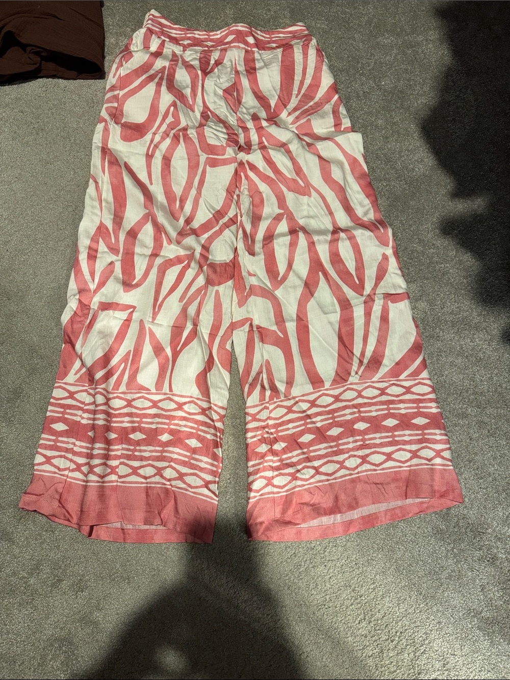 Pink Printed Wide-Leg Flowy Pants